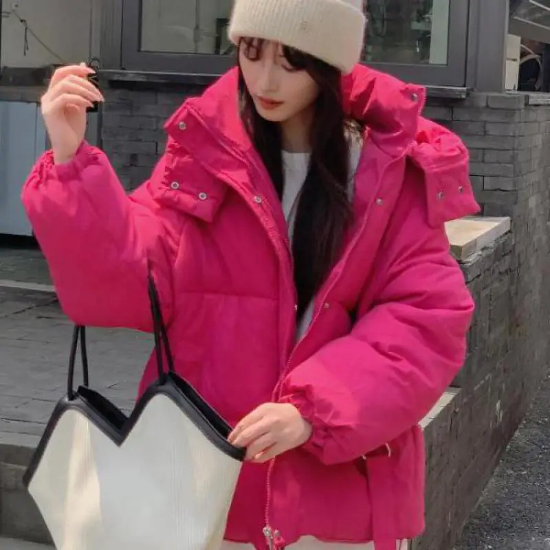 

2024, новая зимняя женская теплая пуховая хлопковая куртка, модное толстое пуховое пальто с капюшоном, повседневная свободная верхняя одежда, женские стеганые пальто