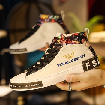 Mode impression blanc hommes baskets hautes en cuir véritable chaussures de créateur marque de luxe baskets pour hommes chaussures Zapatillas Hombre