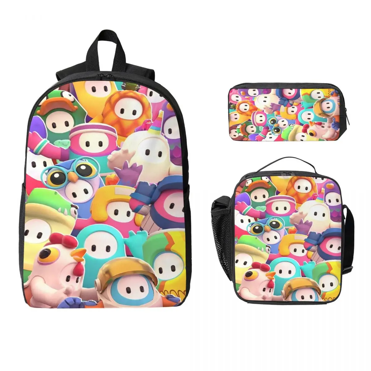 

3Pcs Stumbles Guys Accessories Backpack Set for Girls Boys Pen Bags Bookbag Sets with Lunch Box For School Students Knapsack