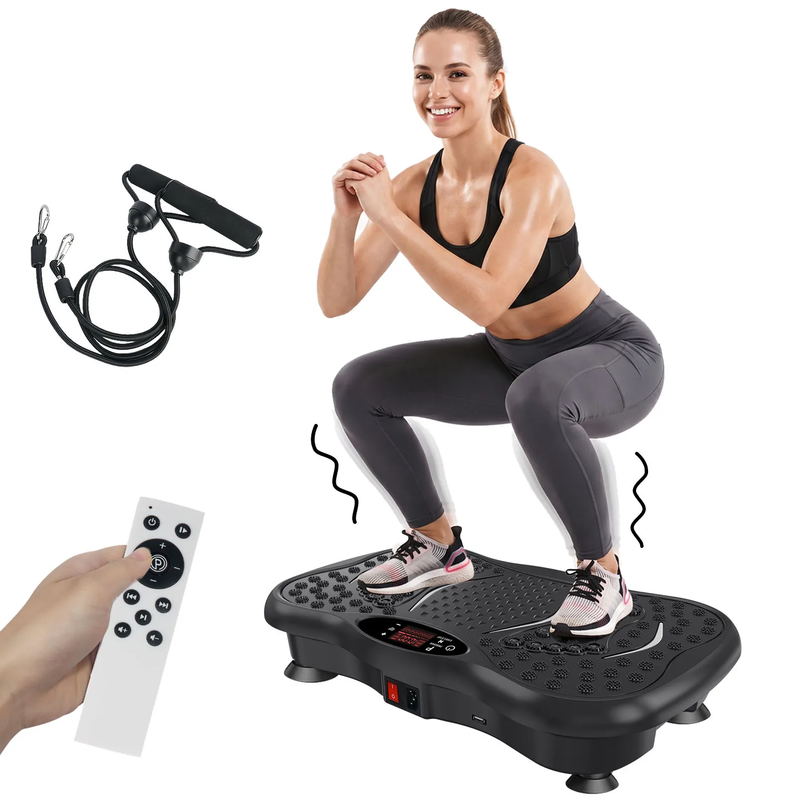 Macchina per esercizi con piattaforma vibrante e fasce elastiche, piattaforma vibrante per allenamento completo del corpo, ideale per l’uso domestico, tavola da massaggio antiscivolo per il fitness