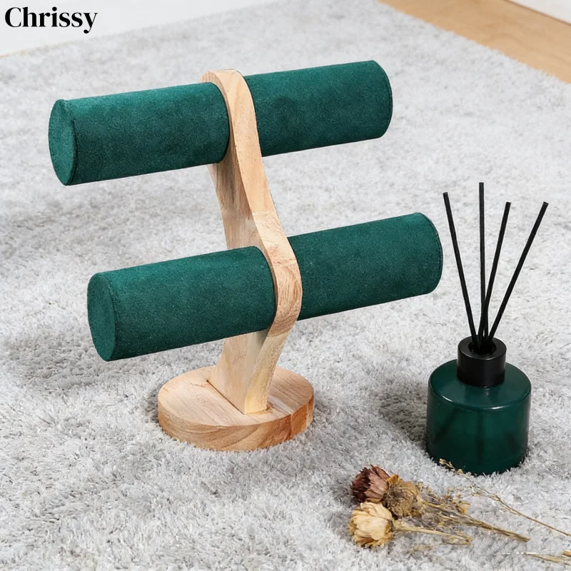 DIY Double Layer Wood Jewelry Display Stand, Bracelet Chain Watch Storage Rack, Hard Holder for Necklace, Assemble Organizer for