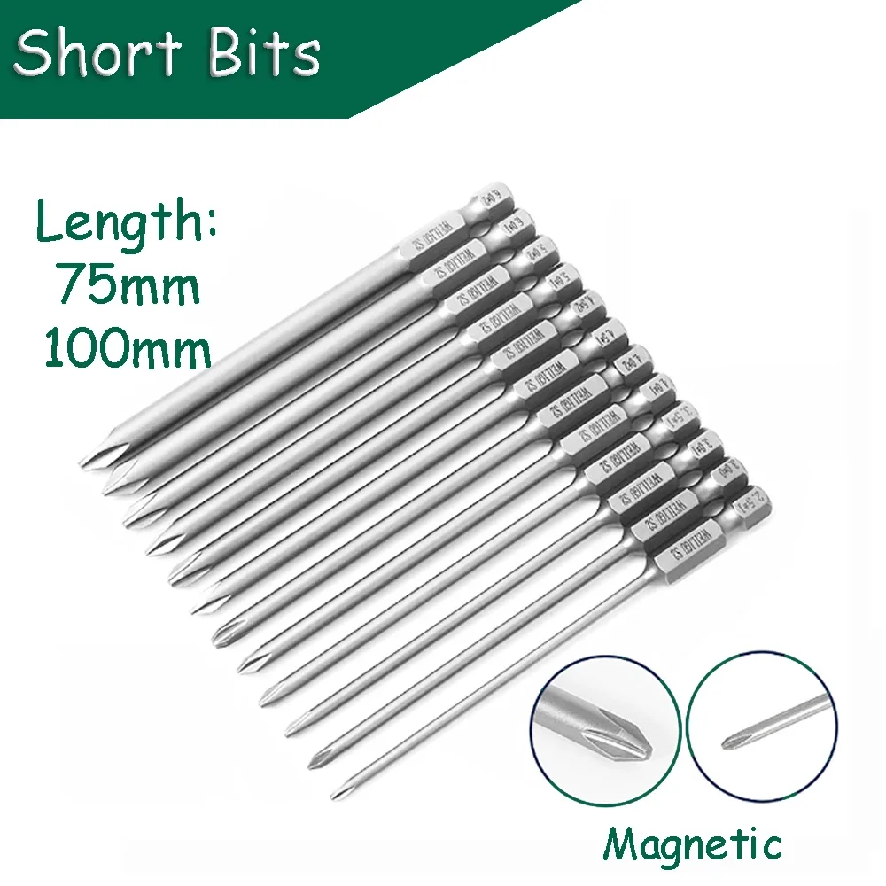 

1pcs/1set Phillips Screwdriver Bit PH00 PH0 PH1 PH2 Magnetic 1/4 in. Hex Shank S2 Steel 75/100mm Length Driller Bit Repair Tool