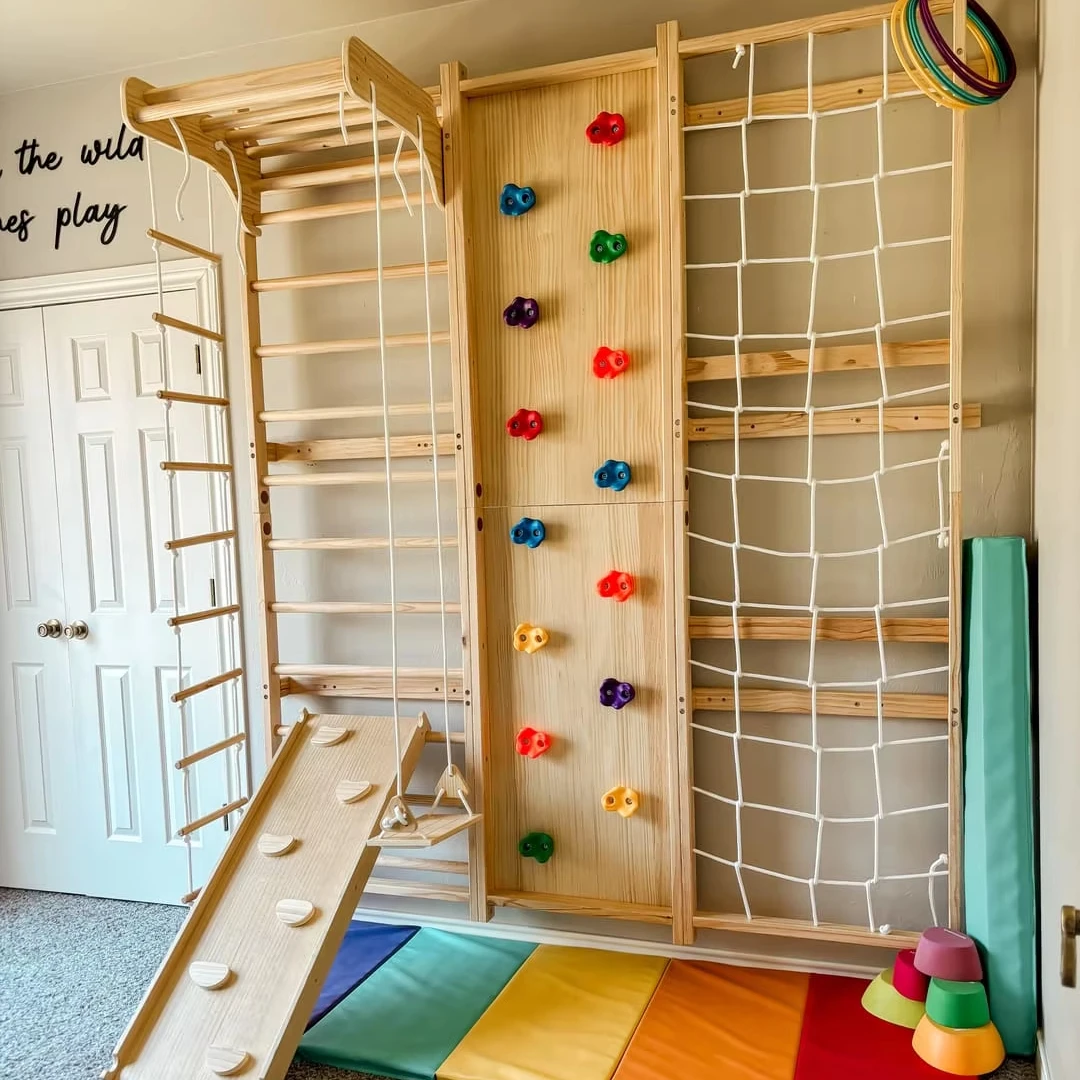 9 in 1 Indoor Playground Kids Adult Indoor Gym Wood  Swedish Ladder Wall