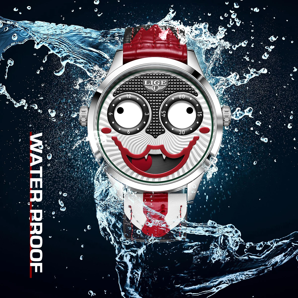 LIGE Cool Joker Orologio da uomo Classico Adolescenti Orologi da clown Cinturino in pelle di moda Orologio da donna al quarzo impermeabile da uomo Reloj Hombre
