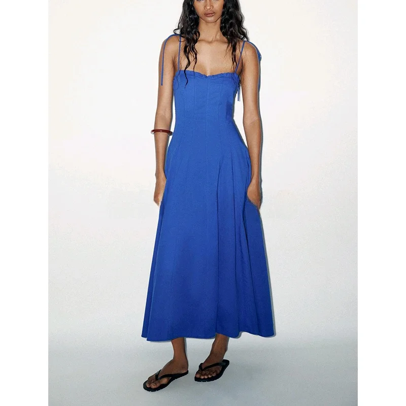 Vestido Midi E de Verão com Decote em V e Decorações em Camadas, Laço de Borboleta em Seda, Vestido F com Saia ...