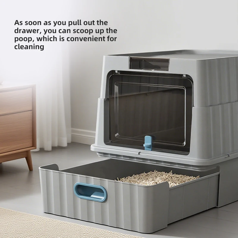 1 قطعة حجم كبير جدًا صندوق نفايات القطط المغلقة بالكامل مضاد للرذاذ خاص لتنظيف مرحاض القطط للقطط