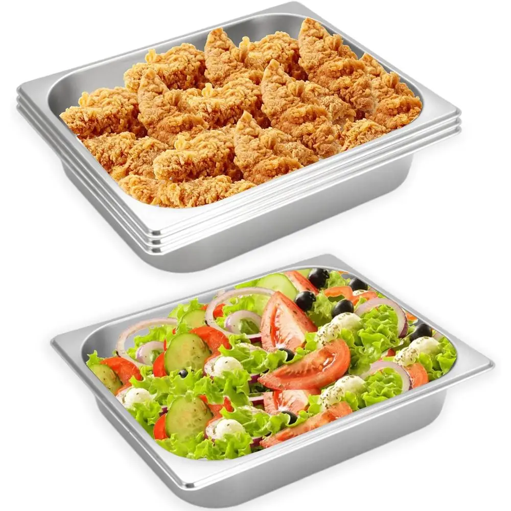 

Set of 4 Half-Size Stainless Steel Steam Table Pans, 2.5 Deep, Ideal for Buffets, Parties, and Catering