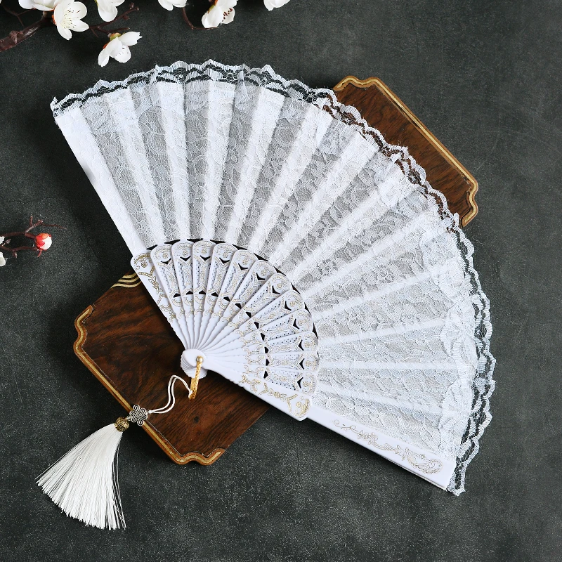 

Chinese style classical cheongsam dancing small folding fan good opening and closing, black lace ancient fan, double-sided retro