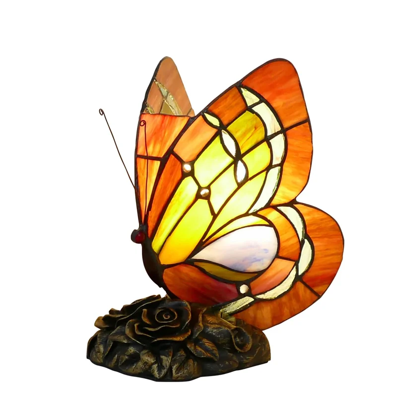 Beautiful Butterfly Lamp Vintage Table Lamp Tiffany Style Stained Glass LED Customized Modern Nordic Lamp E26 Switch Control