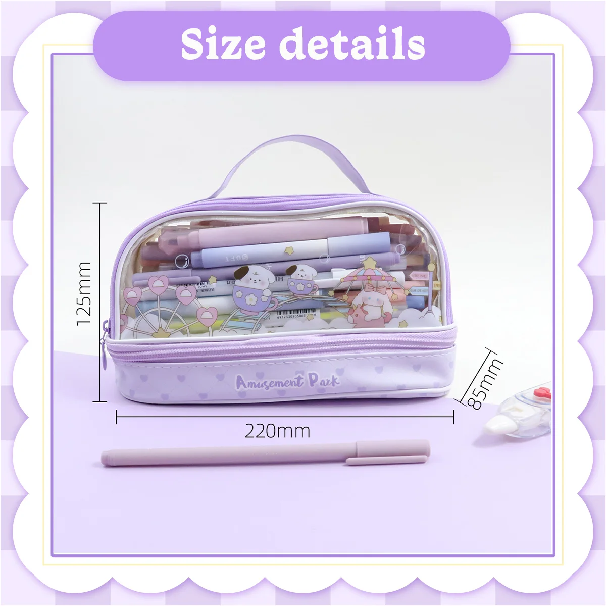 Kawaii Pencil Case Double Layer Large Capacity Pen Bag Cartoon Portable Box School Student Supplies Stationary Organizer