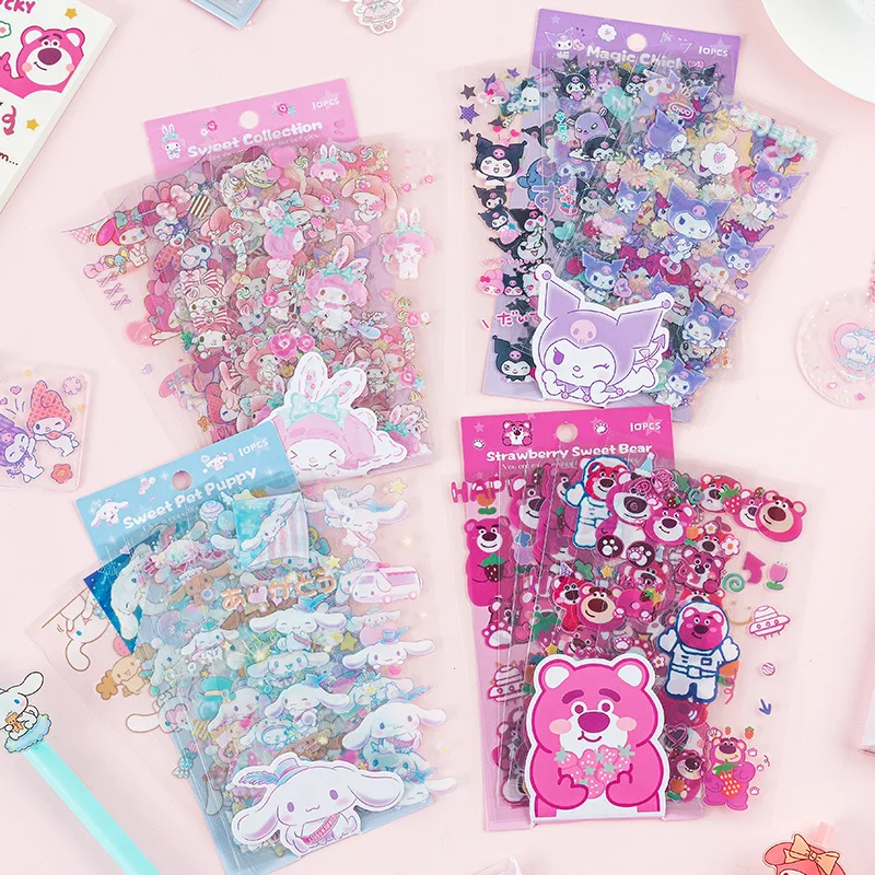 Sanrio Cartoon Sticker Set Cinnamoroll Kuromi Melody Kitty Kawaii Stickers Student Stationery Supplies Birthday Gifts Wholesale