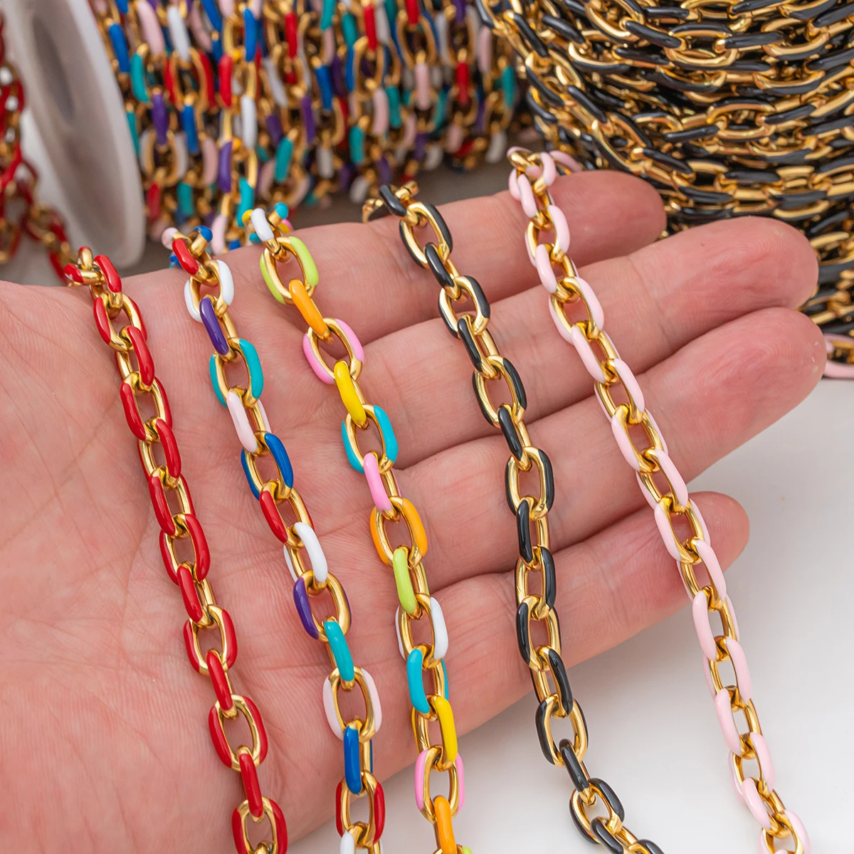 50cm Stainless Steel Colorful Enamel Chains Oil Drip Cable Chain for DIY Dainty Necklace Women Bracelet Jewelry Making Supplies