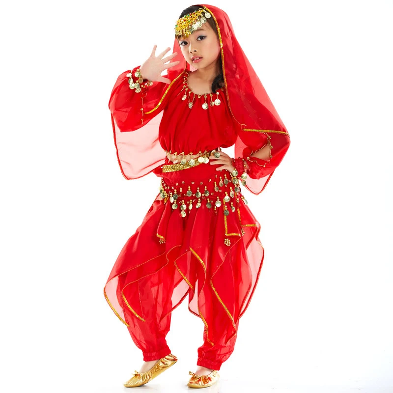 

Belly Dance Costume Bollywood Set Children's Indian Top+Pants Suit Arabic Dance Clothing Kids Halloween Performance Outfit Set