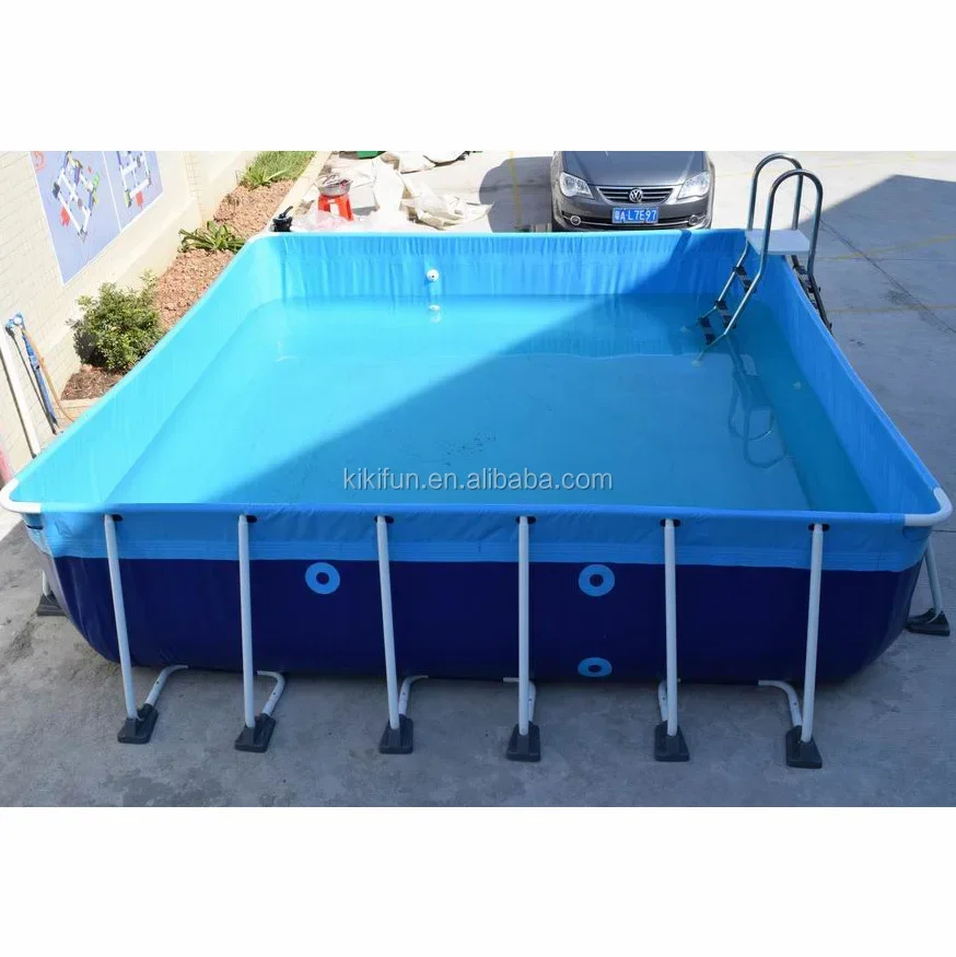 New design steel frame inflatable swimming pool for kids park / portable large rectangular metal swimming water pools for sale