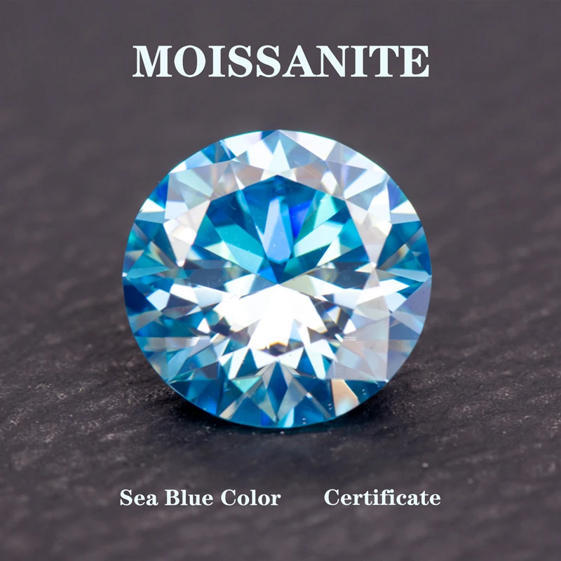 

Moissanite Sea Blue Color Round Cut Charms Gemstones DIY Ring Necklace Earrings Main Materials with Certificate Wholesale Price