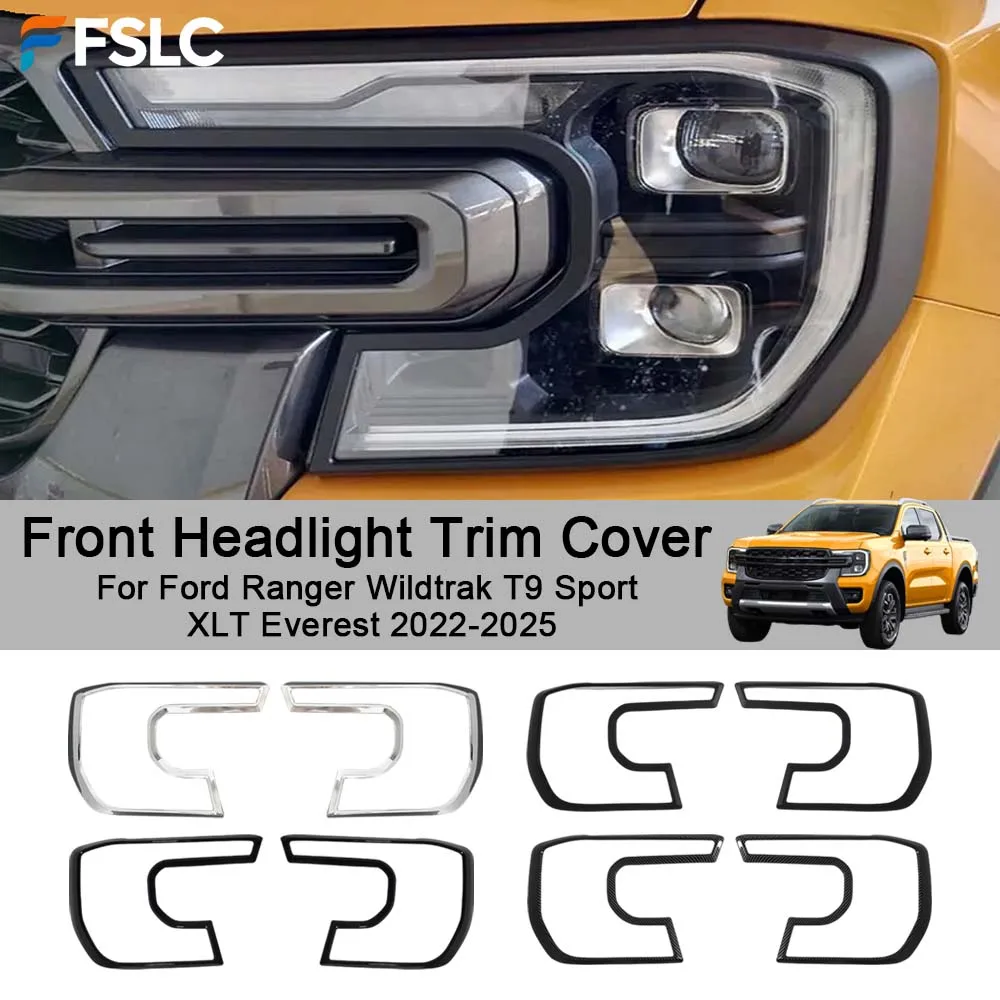 

Car Decoration Front Headlight Trim Cover For Ford Ranger Wildtrak T9 Sport XLT Everest 2022-2025 Cars Accessories Upgrade