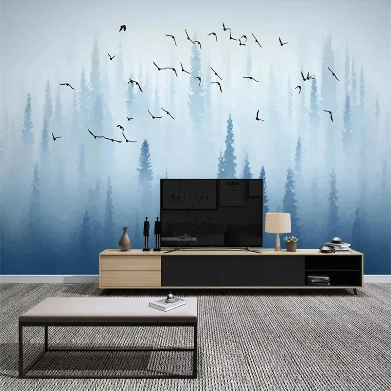 

beibehang Custom wallpaper 3d mural Nordic pine forest bird blue modern minimalist TV background wall paper 3d papel de parede