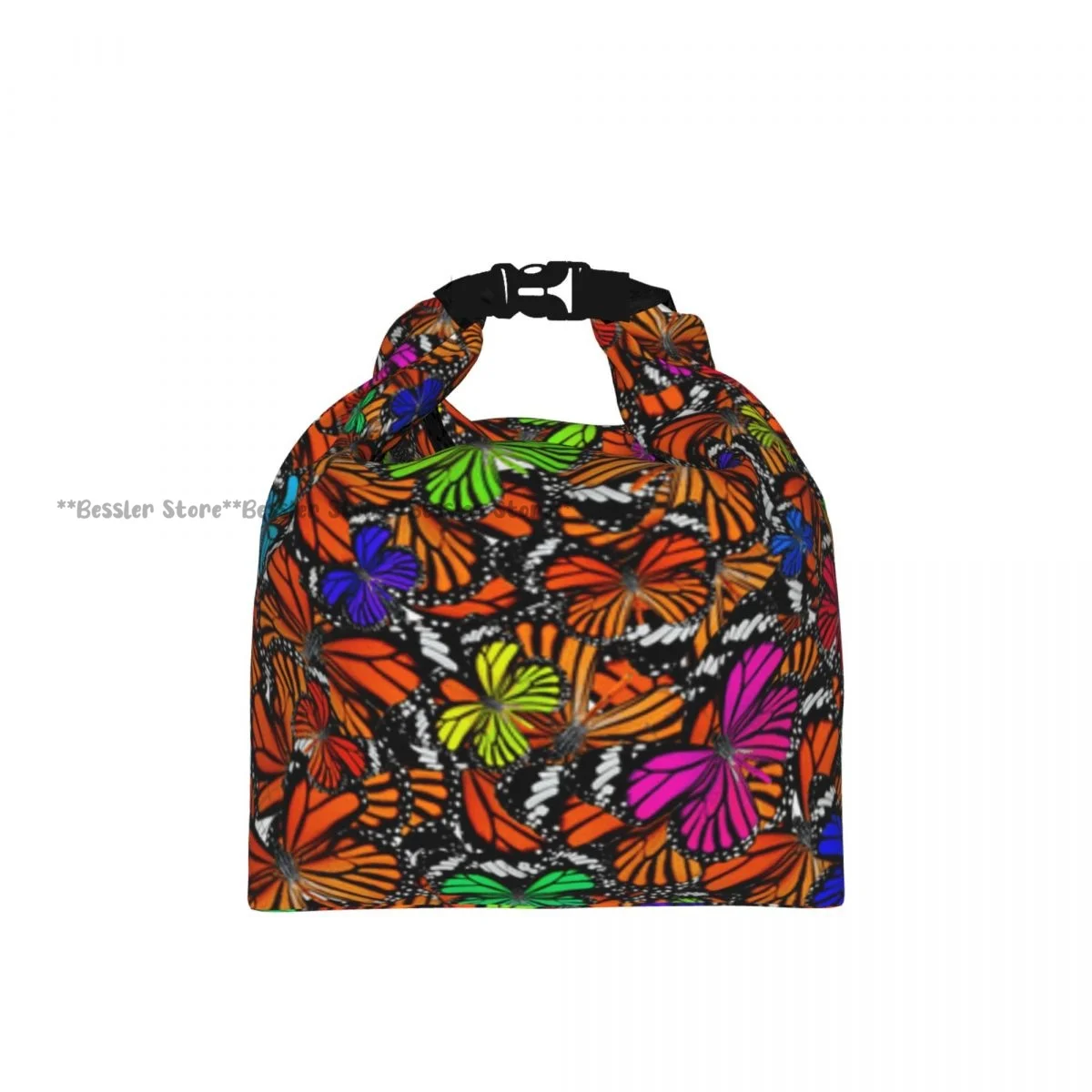 Roll-Top Insulated Lunch Bag Tiger Butterflies Texture Thermal Bento Box Bag Portable Cooler Bag for Picnic