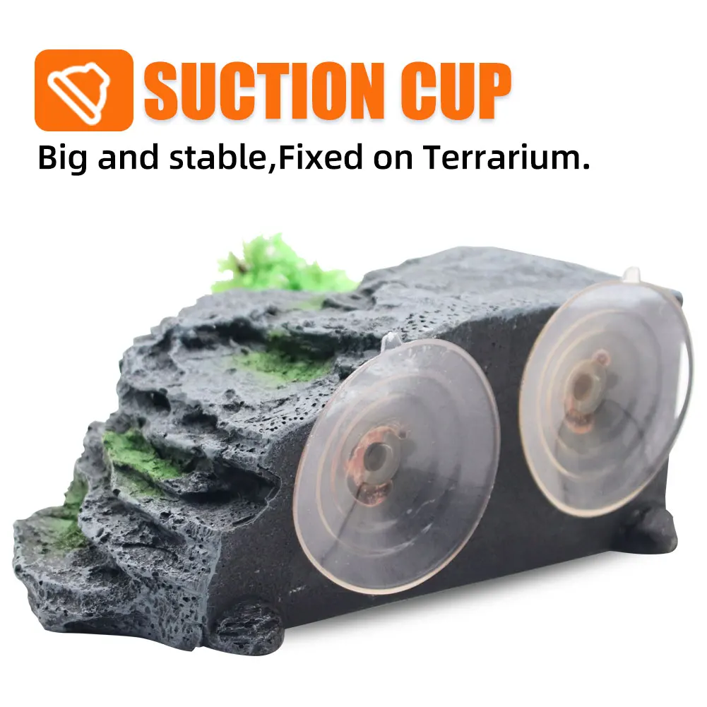 Turtle Basking Platform Terrace with Suction Cups Reptile Resin Aquarium Decor Fish Tank Decoration Rock with Plastic Plant