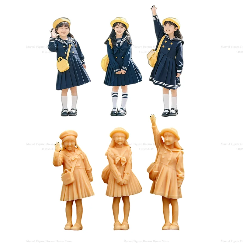 A460 1/64 1/43 مقياس دمى المشهد المصغر الحرم الجامعي صورة لطيف طلاب المدارس الابتدائية غير معلمة الأبيض نموذج لجسم صغير #5