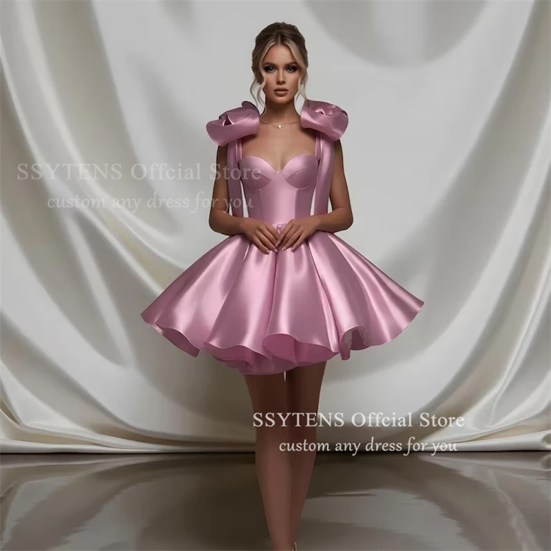 SSYTENS Pink Mini Prom Dresses Sweetheart Stain Lace Up Back Homecoming Party Gowns Cocktail Dresses Celebrate Dress for Girls