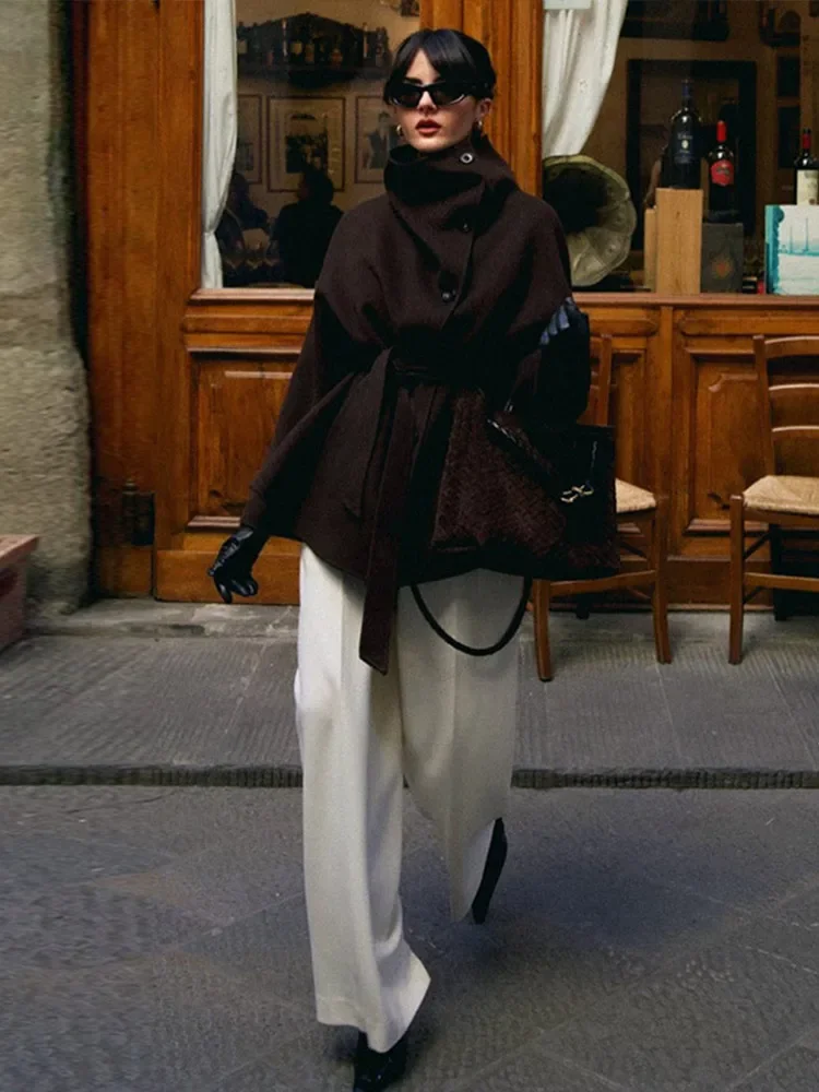 Manteau en laine pour femmes, couleur unie, manches longues, simple boutonnage, veste à lacets, nouvelle collection printemps automne 2026, vêtements d'extérieur quotidiens