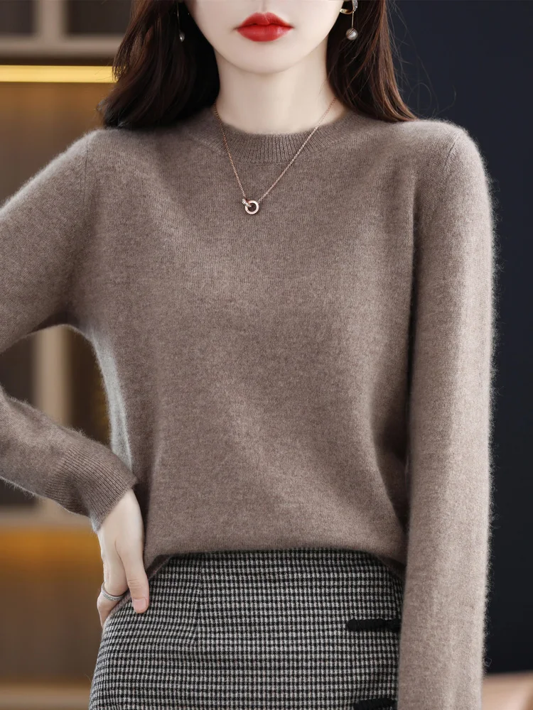 New 100% Merino Wool Women\'s Sweater O-neck Pullover Spring Autumn Cashmere Knitwear Basic Female Long Sleeve Wool Clothing Top