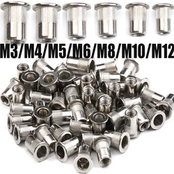 10/20/50PCS 304 Stainless Steel Rivets Nuts Set Insert Flat Head Threaded Nut Riveter Nut Tools Rustproof M3/M4/M5/M6/M8/M10/M12