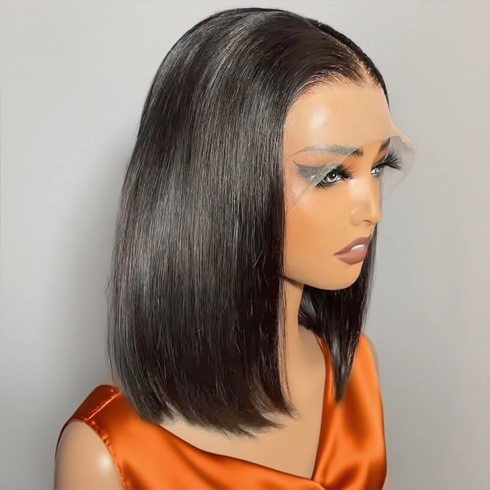Brazilian 12 16 Inch Natural Black Bone Straight Short 13x4 Hd Transparent Lace Front Human Hair Wigs For Women 250% High Density 13x6 Straight Short Bob Wig Human Hair Soft Remy Pre Plucked 5x5 Gluel