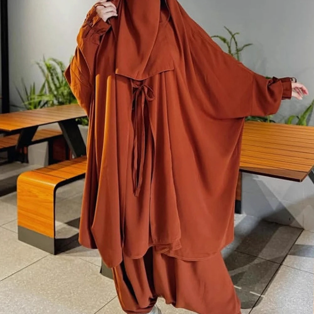 Ensemble de 2 pièces pour femmes musulmanes du Ramadan, pantalon Khimar, vêtements islamiques, Eid, à capuche, Abaya, Robe arabe, Robe Hijab, Jalabiya Djellaba