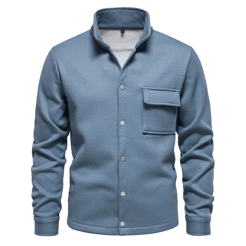 

2024 Spring Autumn Solid Color Casual Shirts Male Fashion Long Sleeve Turn-down Collar Buttoned Shirt Tops Men Waffle Cardigan