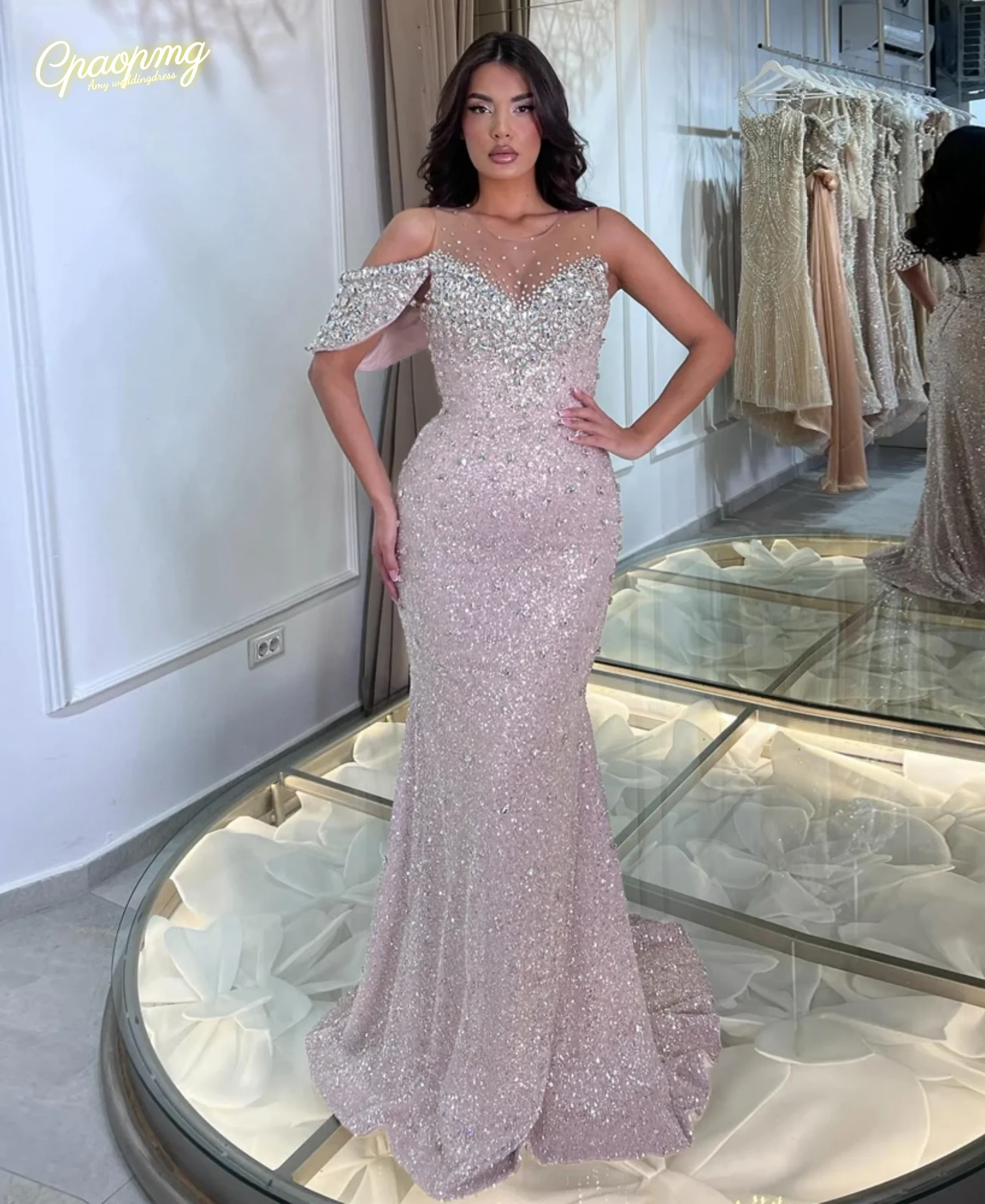 

Customized Bling Mermaid Prom Dress for Women Rhinestones Lace up Sweetheart Evening Gowns Party