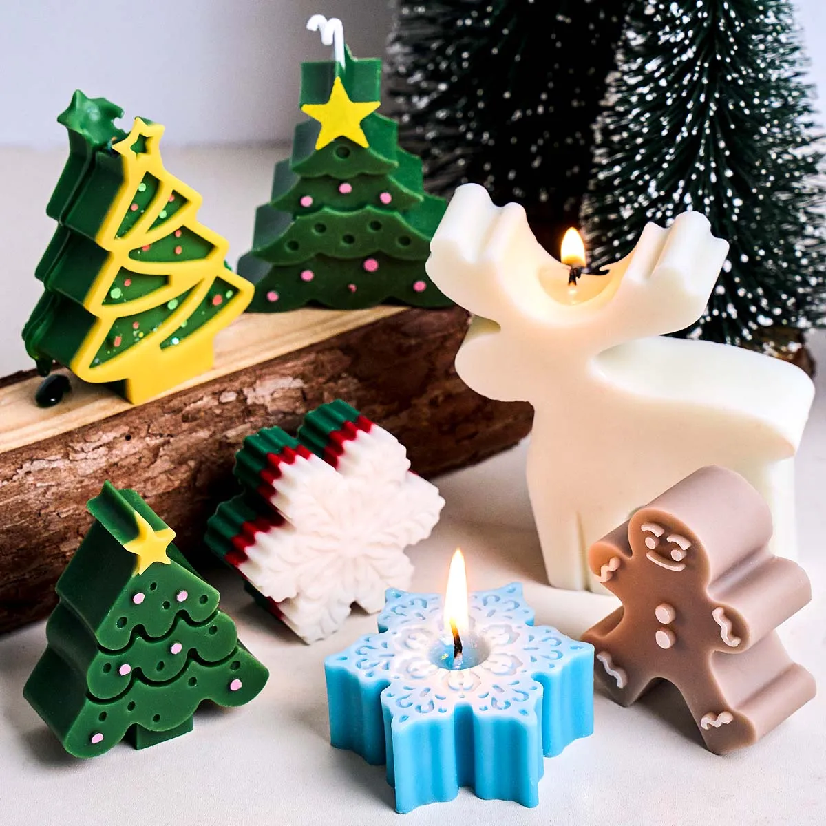 3D Weihnachtsschmuck Silikon Kerzenform DIY handgemachte Lebkuchenmann Elch Schneeflocke Duftkerzen Seife Handwerk Formen Home Dec