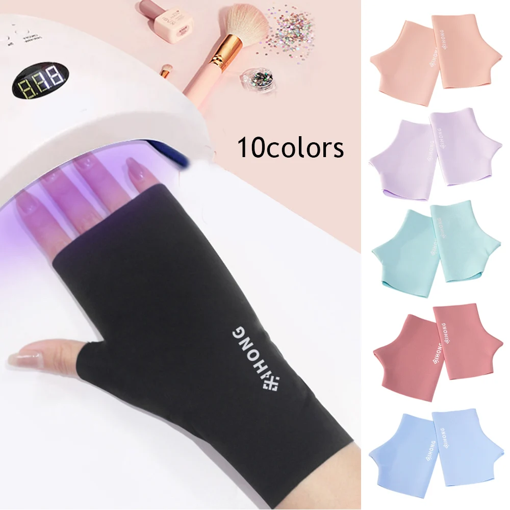 

2pcs Anti-ultraviolet Uv Gloves Nail Tools Thin Style Sunscreen Black Half Exposed Fingertips Phototherapy Gloves Short Section