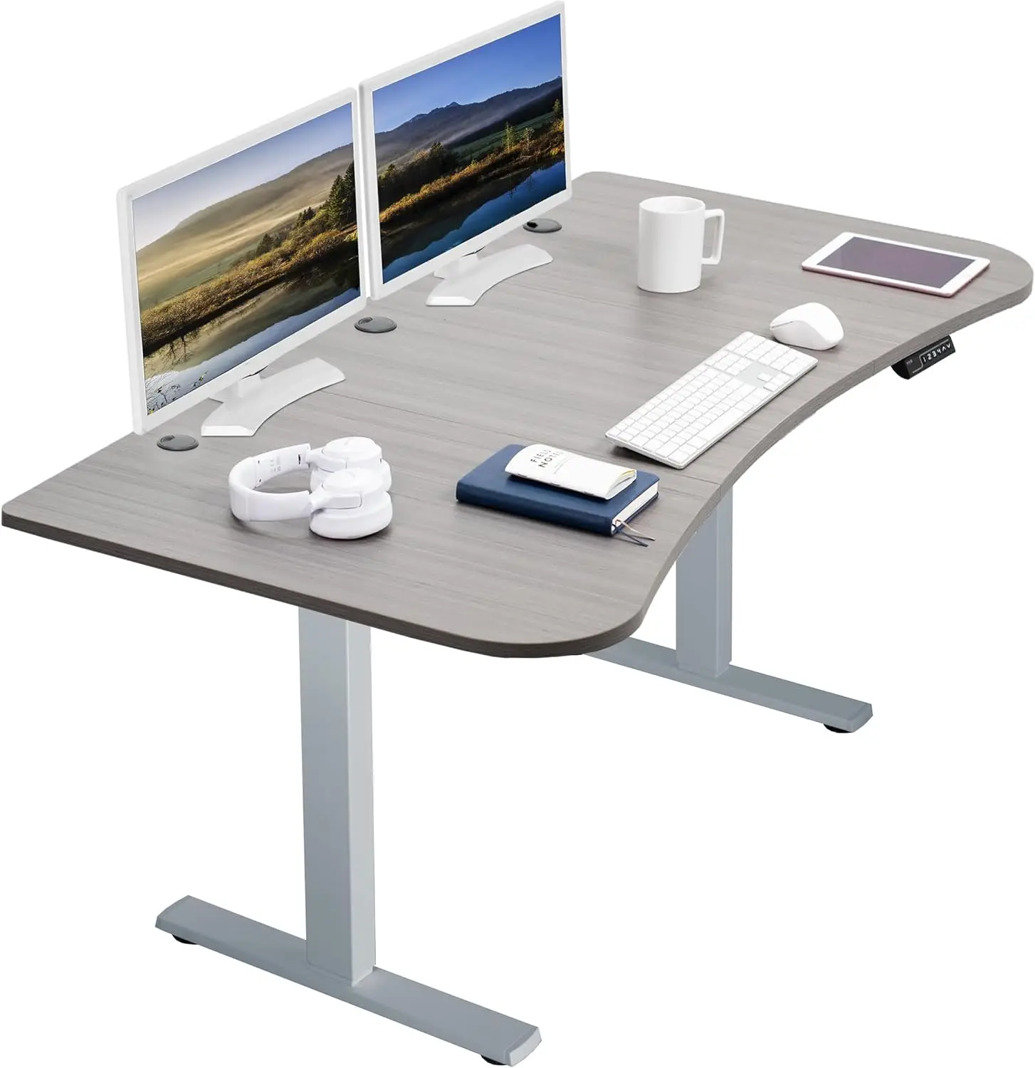 Electric 63 x 32 inch Standing Desk Workstation, Memory Controller Height Adjustment,  Dark Gray Top Gray Frame