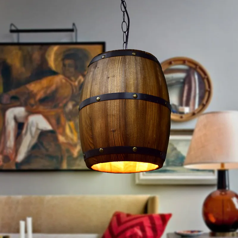 

American Wood Wine Barrel Pendant Light Fixture Luminaire Vintage Bar Hanging Lamp Cafe Restaurant Kitchen Industrial Decoration