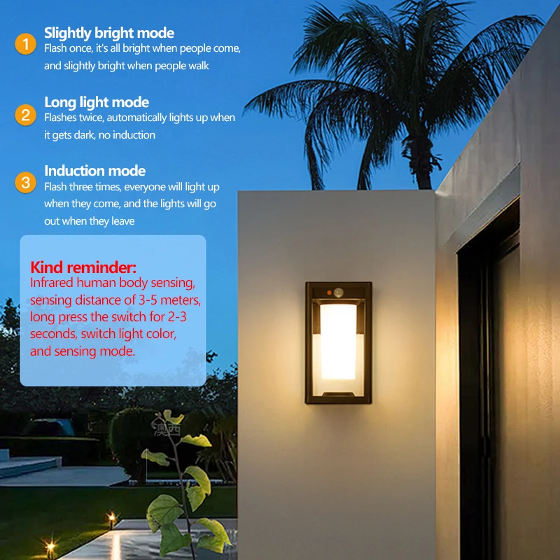 2024 New Solar Induction Light Outdoor Wall Light Entering Villas Courtyards Gardens Home Lighting Exterior Solar Wall Light