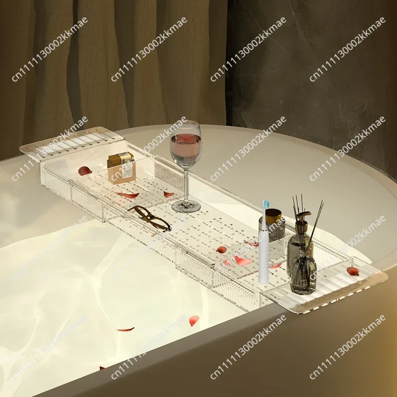 Retractable Bathtub Tray  Organizer Board Soaking Storage Shelf Bath Storage Rack for Bathroom Spa Relaxation 56-80cm