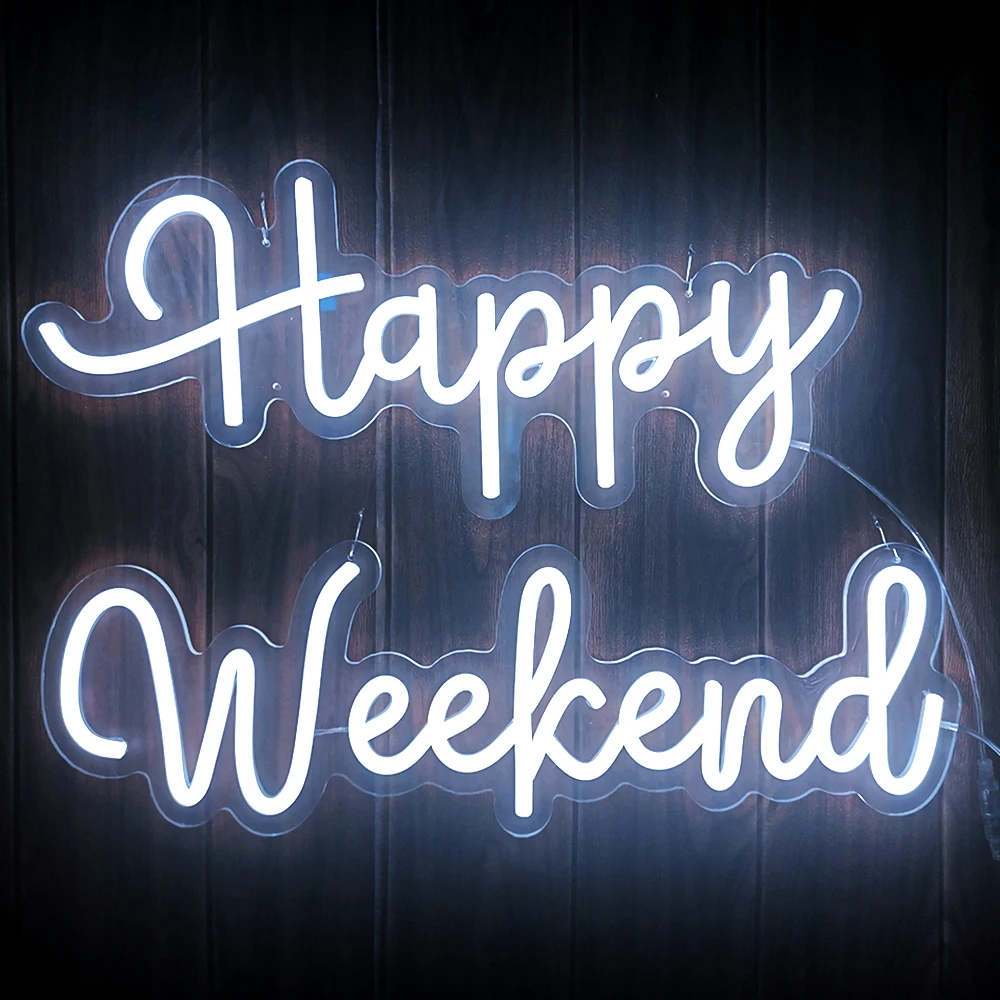 

Happy Weekend LED Neon Sign for Holidays Party Wall Decor Dimmable Reusable Neon Warm Light Happy-50x22cm & Weekend-55x18cm