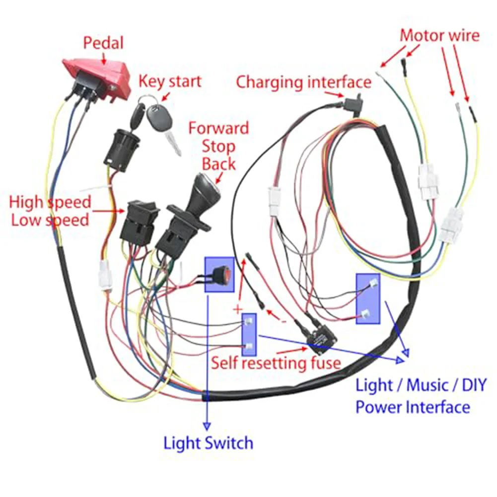 6V 12V DIY Electric Harness for Ride On Toys with Motor Cable Start Switch Forward Reverse Gear Switch Switch and Fuse
