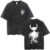 Camiseta con gráfico de caballero hueco de juego Vintage lavada para hombre y mujer, camisetas informales de manga corta de algodón a la moda, camiseta Unisex de gran tamaño