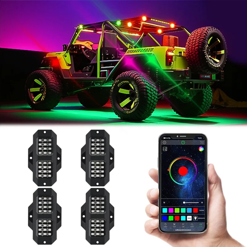 

RGB светодиодные рок-фонари, освещение шасси автомобиля 4/6/8 в 1, для Jeep, внедорожного грузовика, лодки, синхронизации музыки, Bluetooth, управление через приложение Undergolw