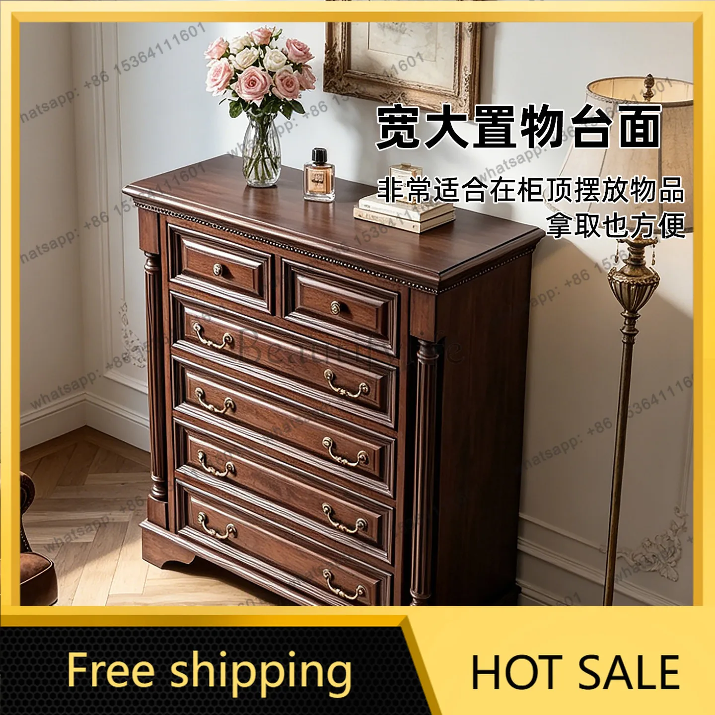 FG American solid wood retro living room TV cabinet French drawer storage bedside cabinet