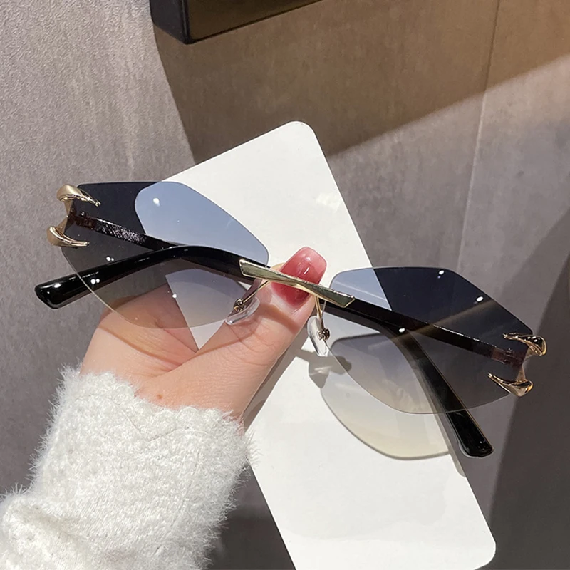 Retro Polygonal Sunglasses for Women Fashion Rimless Irregular Square Ladies Sun glasses Shades Retro Alloy Eyewear