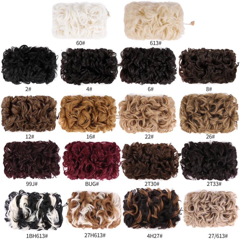 Coque de cabelo bagunçado, extensão de cabelo sintético, coque de cabelo encaracolado, scrunchie com faixa elástica, cordão curto, peça de rabo de cavalo