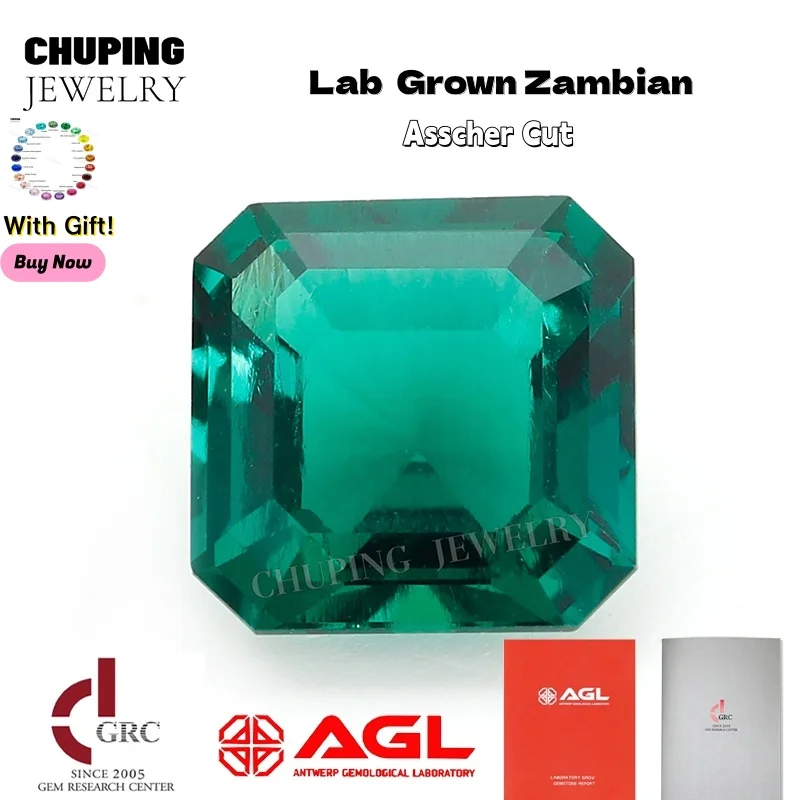 Lab Zambian Asscher Shape Hydrothermal With AGL Certificate Loose Cultivate Zambian Emerald Gemstones 0.4-4ct For Jewelry Making