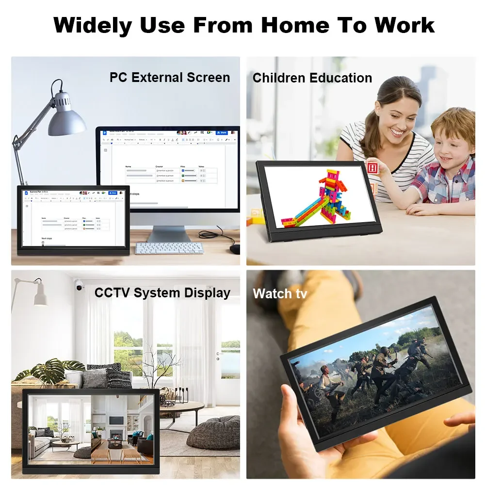 10 inch portable monitor 1024x600 IPS LCD HDMI compatible VGA AV input DC C-type screen power supply, suitable for laptop, camer