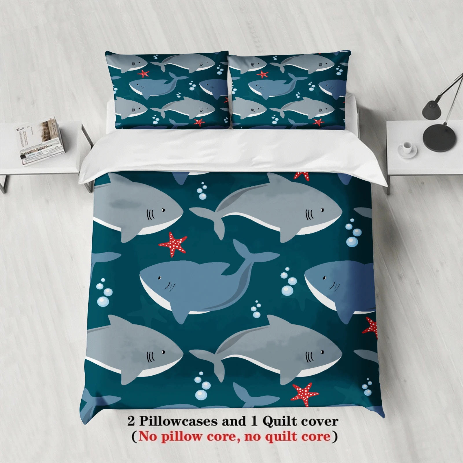 3pcs Whale Pattern Bedding Sets Minimalist Style Playful 3D Printed Ocean Theme Duvet Cover Sets With Pillowcases No Filling