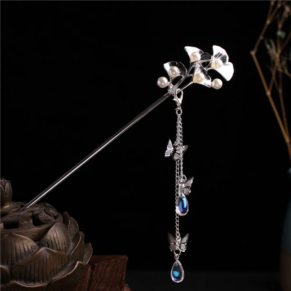 Headdress Ornaments Chinese Butterfly Tassel Classic Plate Hair Fork Hair Accessories Pearl Hair Sticks Tassel Hairpin