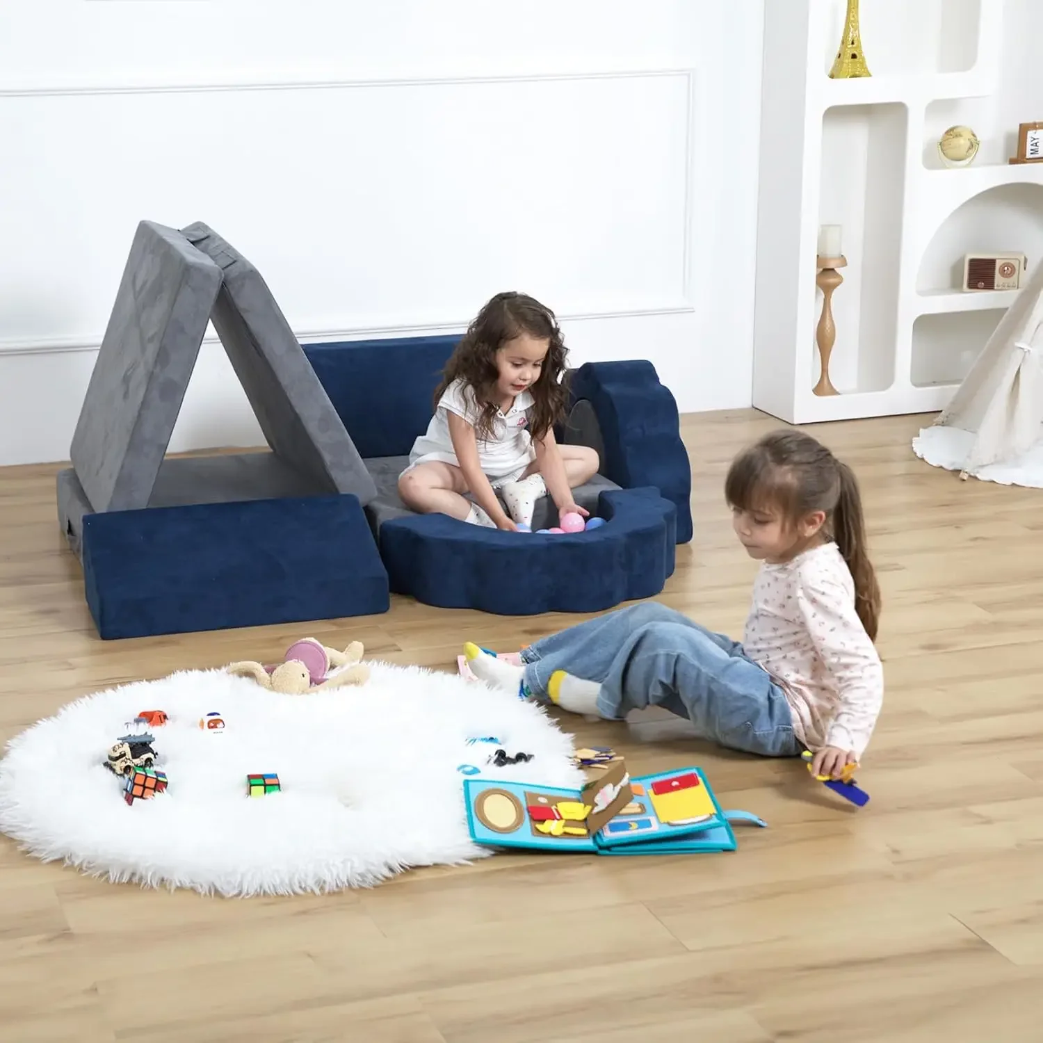 Flower Play Couch Sofa for Kids Sectional Sofa 10PCS Playroom Imaginative Furniture for Creative Kids Girls and Boys Bedroom (Bl